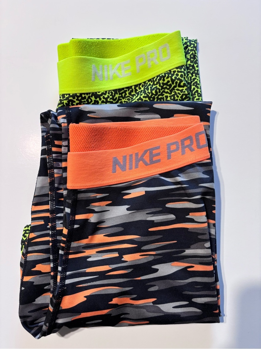 Nike Pro Leggings with Neon Orange & Neon Yellow Waistbands